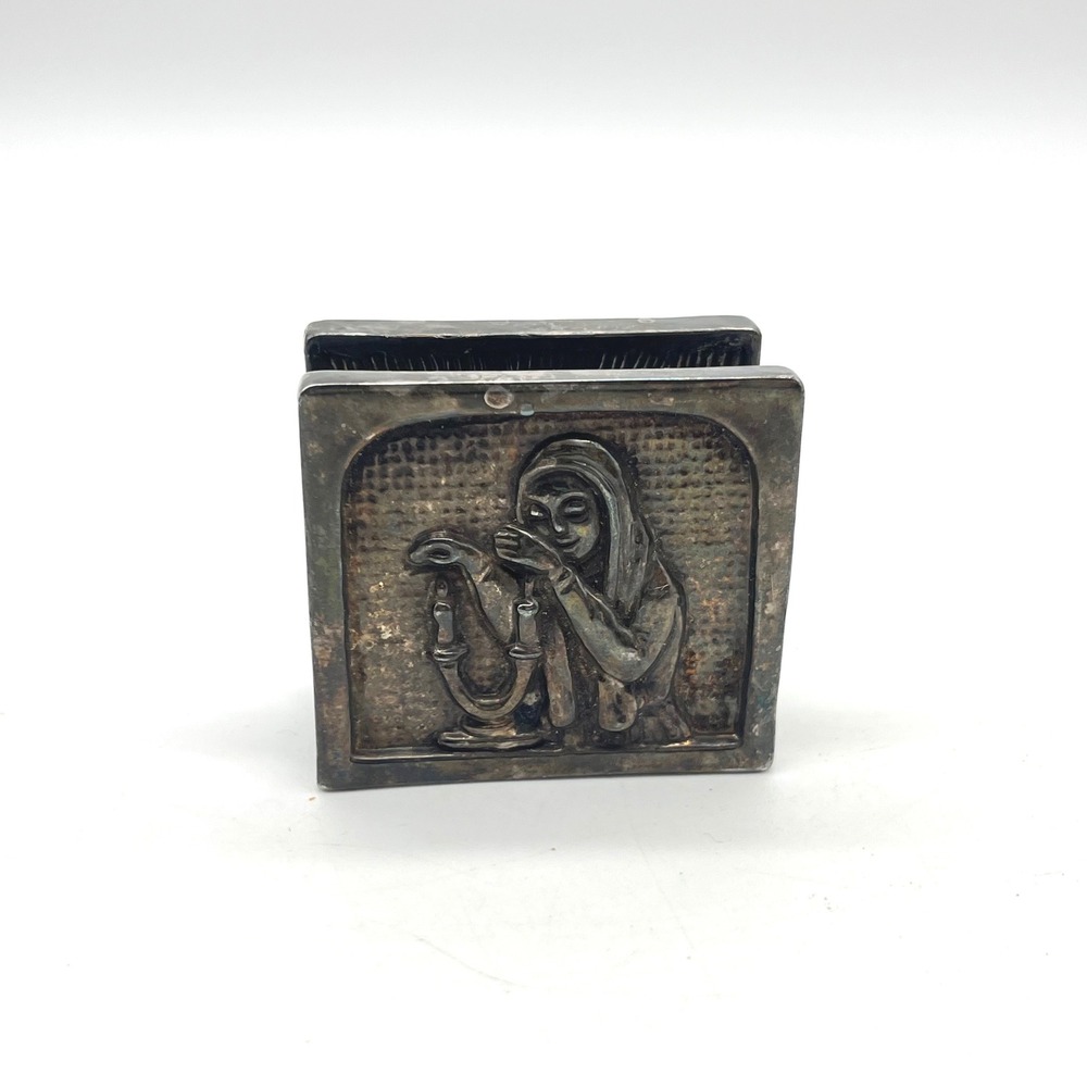 Vintage Caspi 925 Sterling Silver Card or Matchbox Holder Shabbat Judaica Scenes